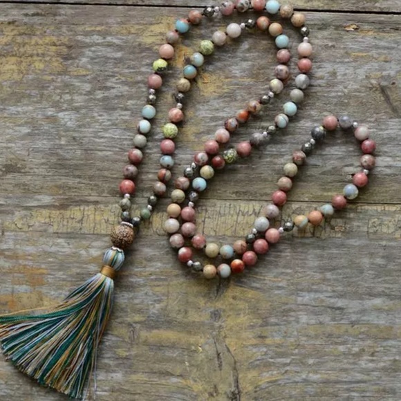 WATER EARTH Aqua Terra Jasper and Pyrite Mala - Picture 4 of 6